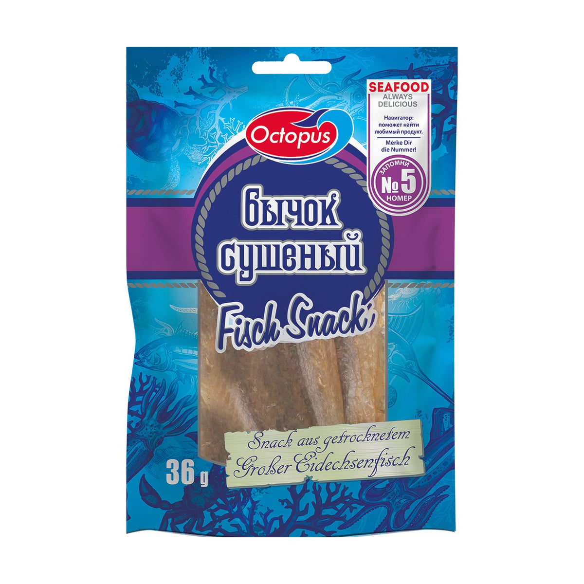Octopus, snack de poisson lézard séché Бычок 36 g
