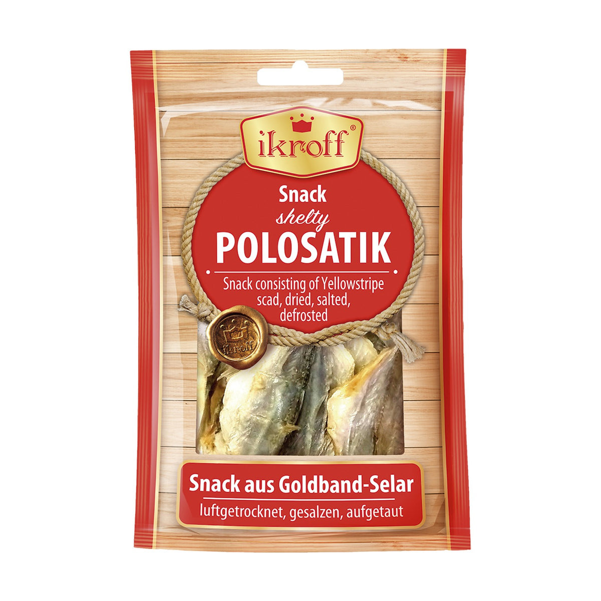 Ikroff, snack de poisson séché salé Polosatik (sélar à bande jaune) 36 g