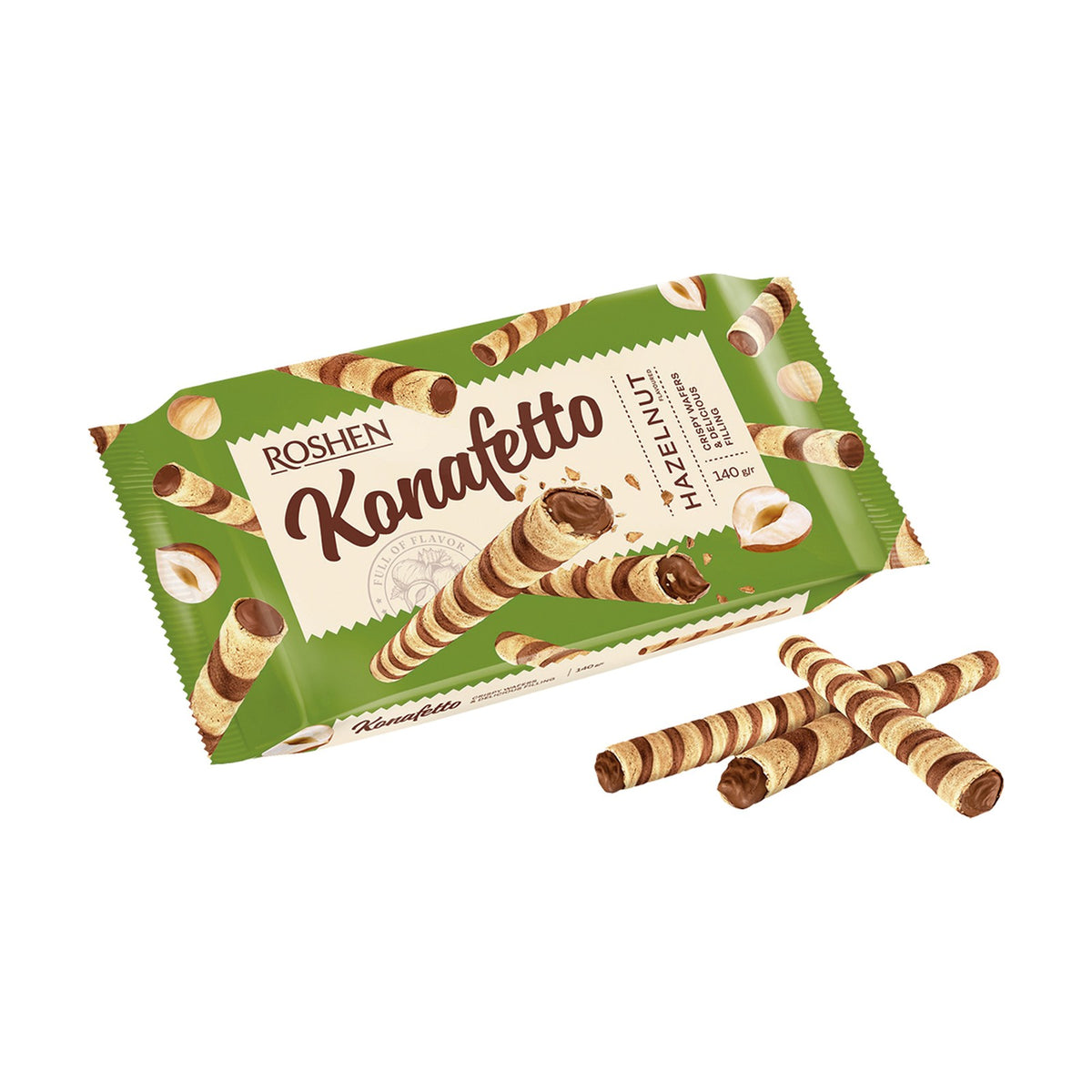 Roshen Konafetto, gaufrettes roulées fourrées noisette 140 g