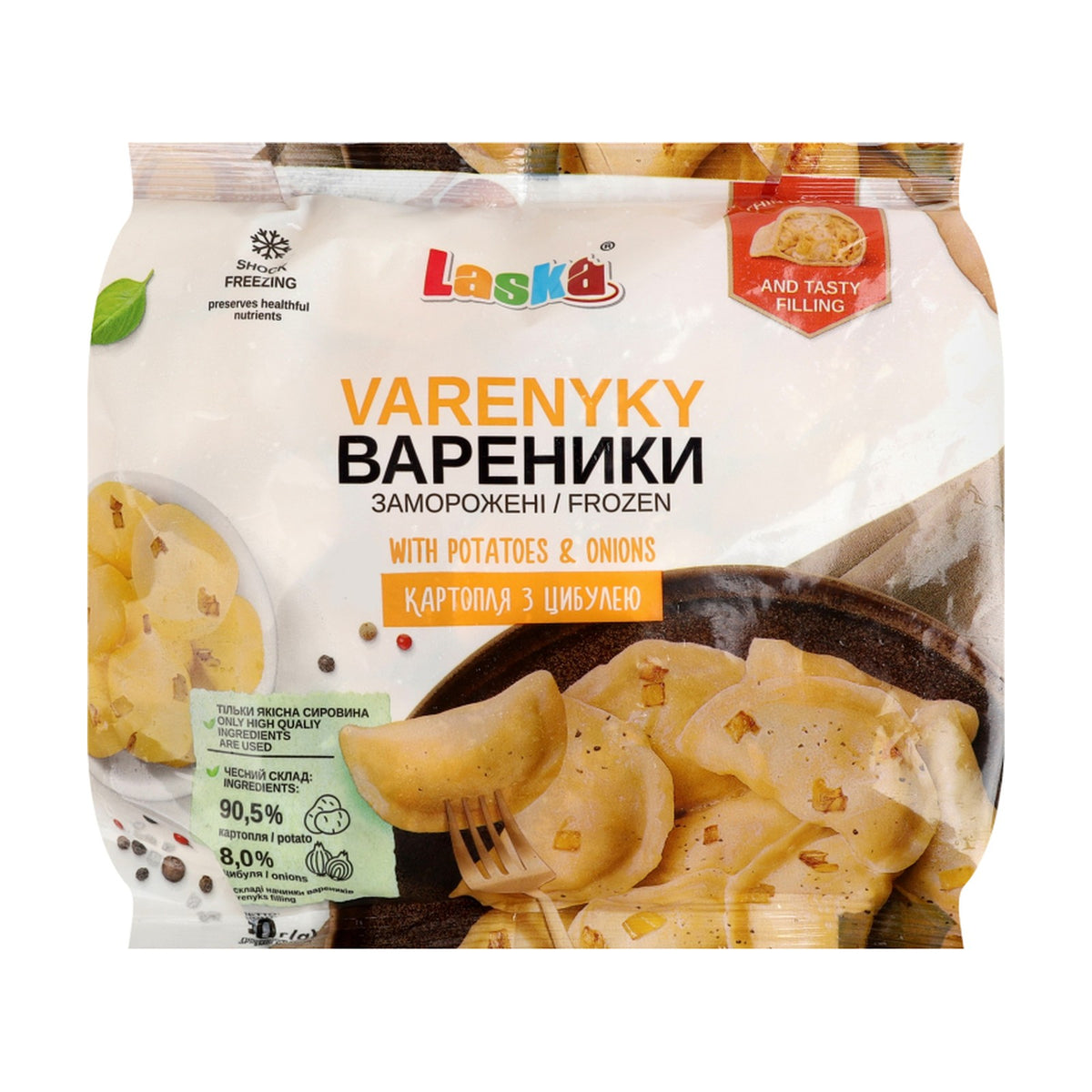 Laska, Varenyky pomme de terre et oignon, surgelés 500 g