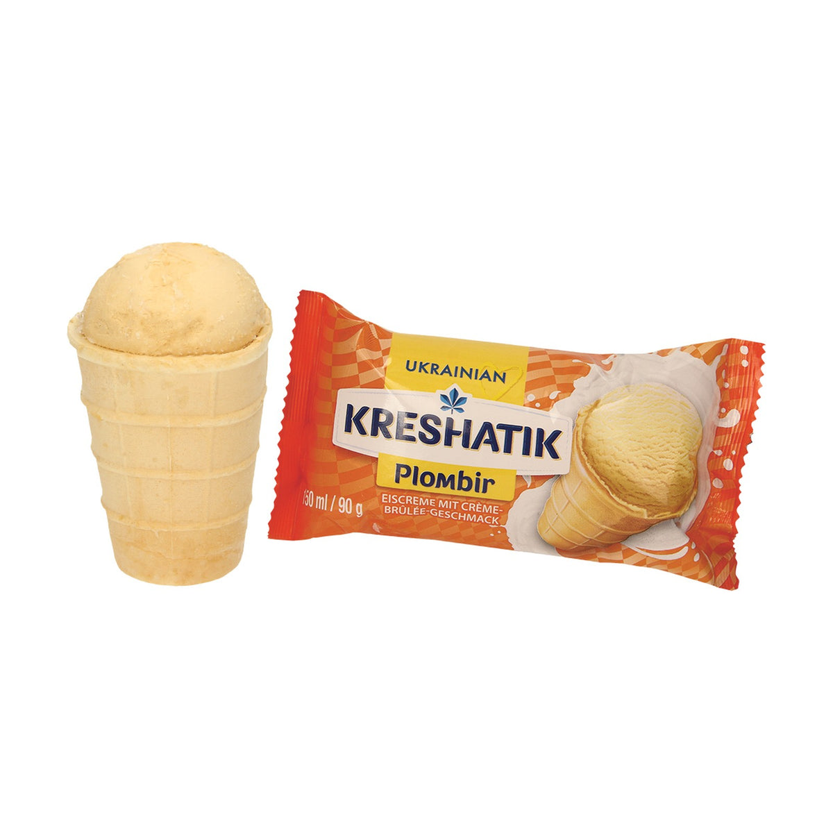 Kreshatik, Glace plombir saveur crème brûlée en cornet gaufré 150 ml / 90 g