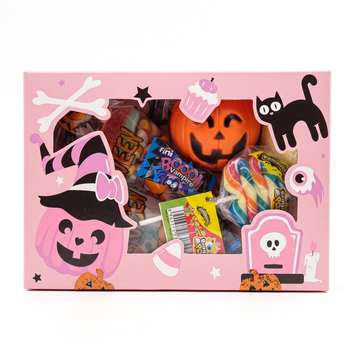Box Halloween Rose, assortiment de bonbons et seau citrouille