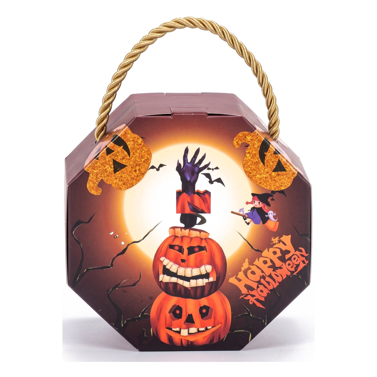 Coffret Halloween garni octogonal à anse dorée