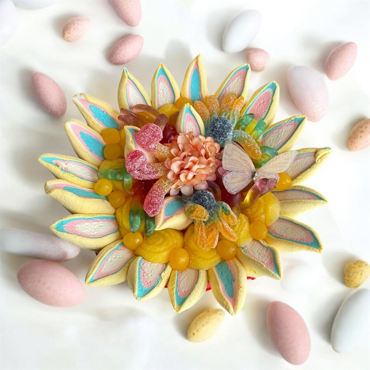 Bouquet de bonbons personnalisé Sweet Vibes, bouquet pastel en fleur