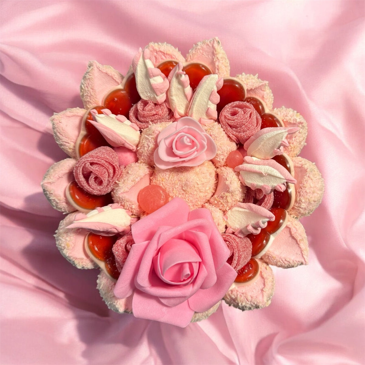 Bouquet de bonbons personnalisé Sweet Vibes, bouquet tout en rose