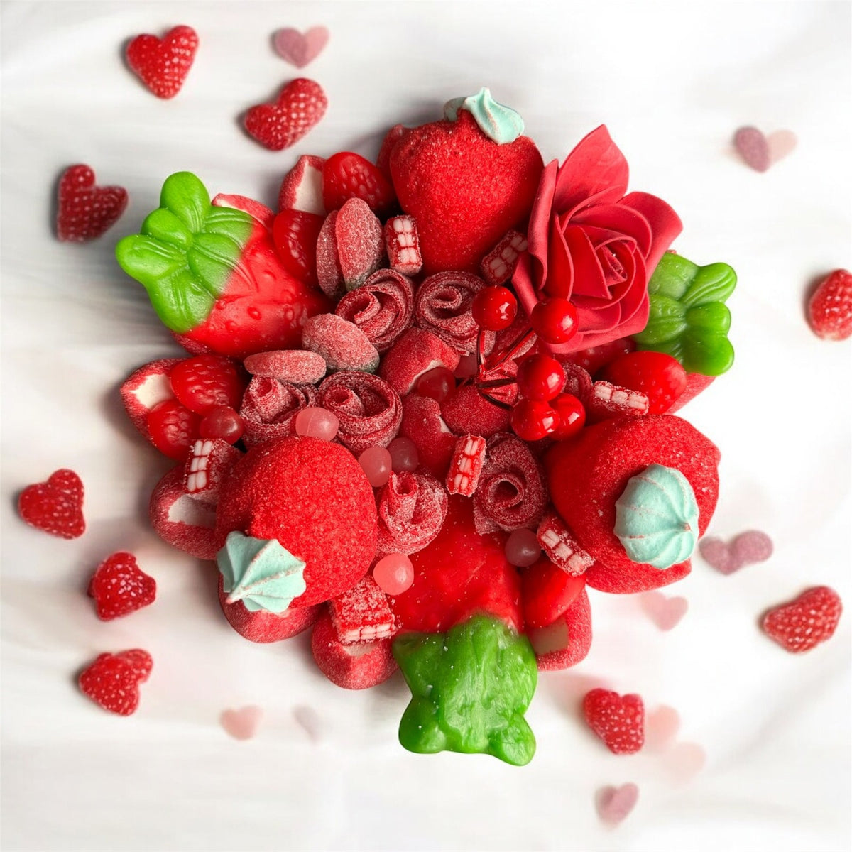 Bouquet de bonbons personnalisé Sweet Vibes, bouquet rouge aux fraises
